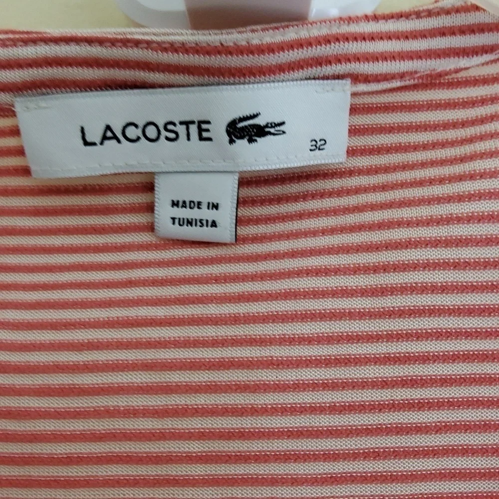 Lacoste Girls Pink Striped V-Neck Top Size 32/14
